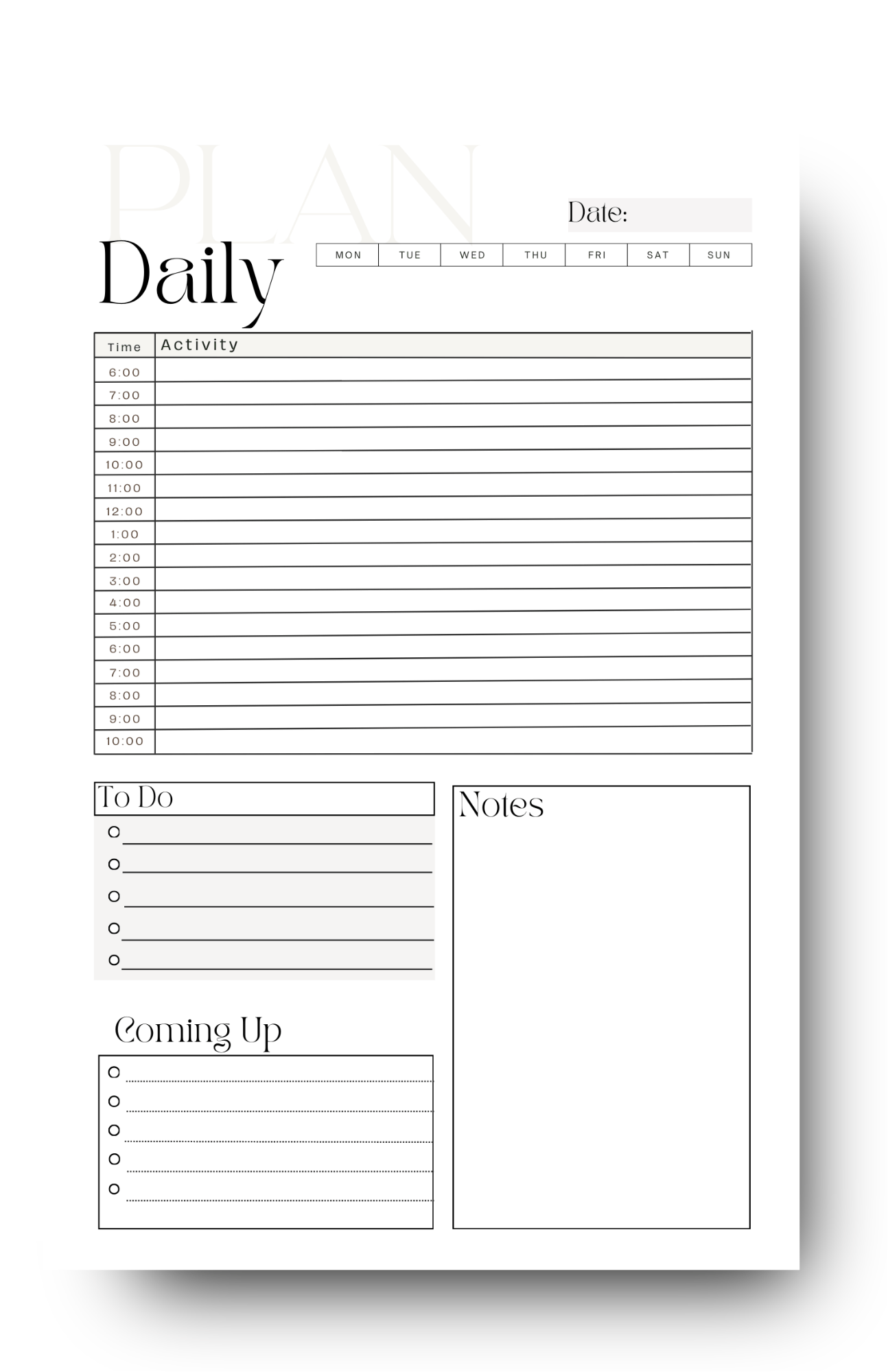 Daily Planner Interior Page 1