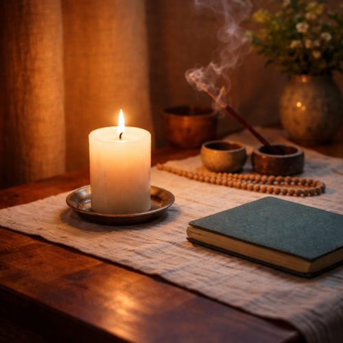 Sacred wayfinding ritual — warm, calming imagery